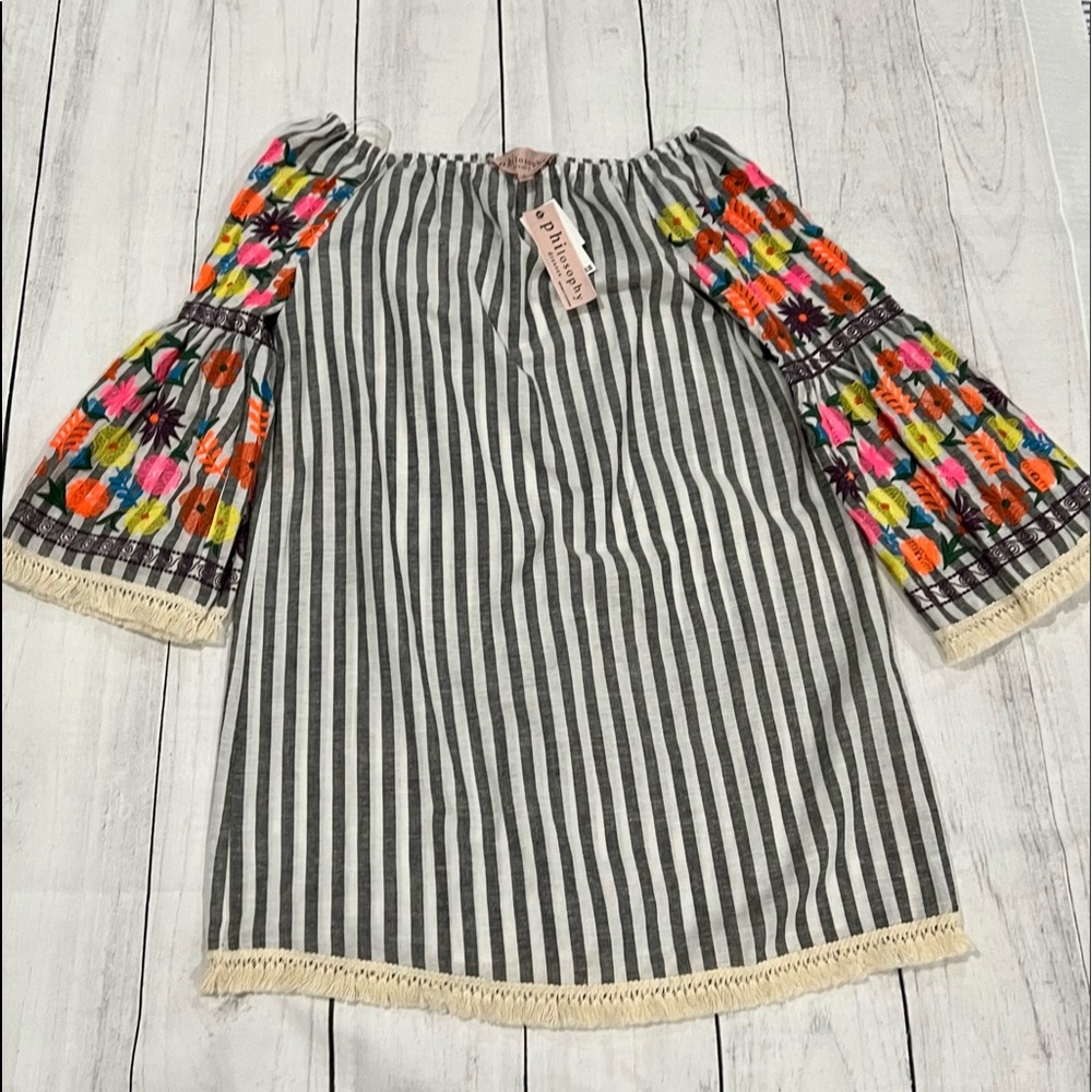 NWT Philosophy Striped Embroidered Dress Small
